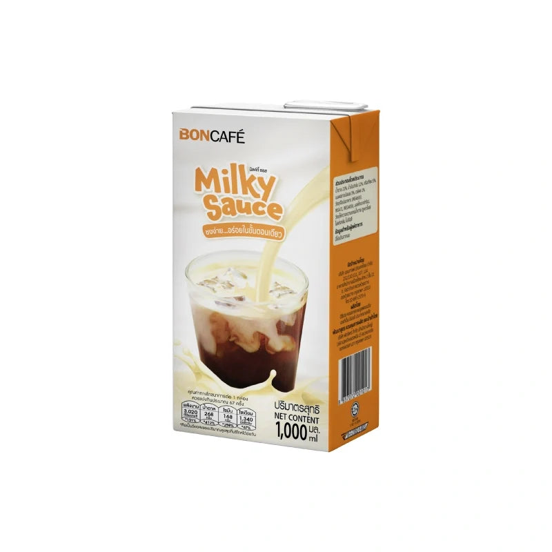 Creamy Boncafe Milky Sauce in dry grocery packaging, ideal for adding rich flavor to beverages and desserts.