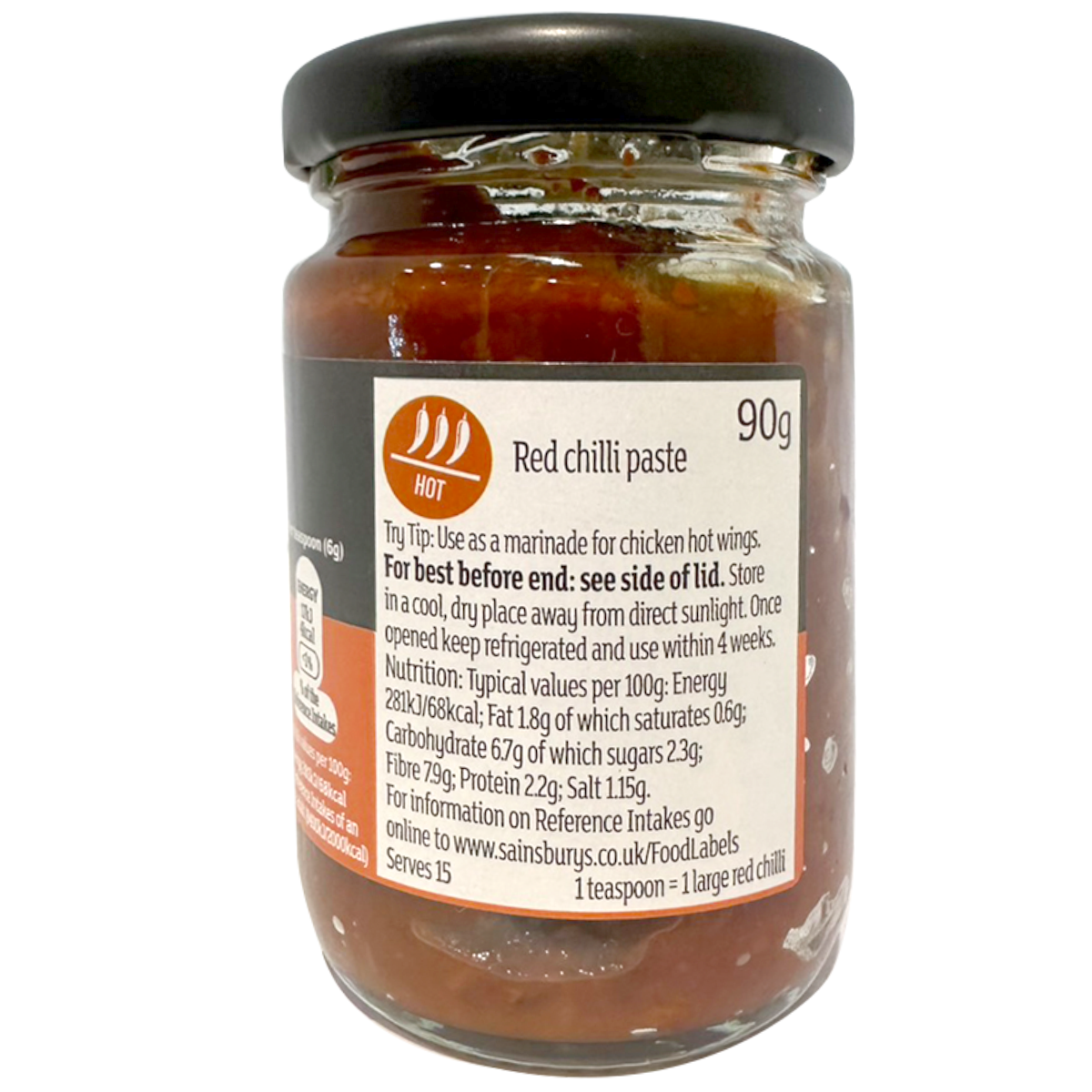 Sainsbury's Itc Chilli Paste in a jar, vibrant red chili paste for cooking and adding spice to dishes.