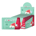 CLORETS sugar-free watermelon and menthol tablets in a 15.4g pack, dry grocery snack, showing the colorful tablets.