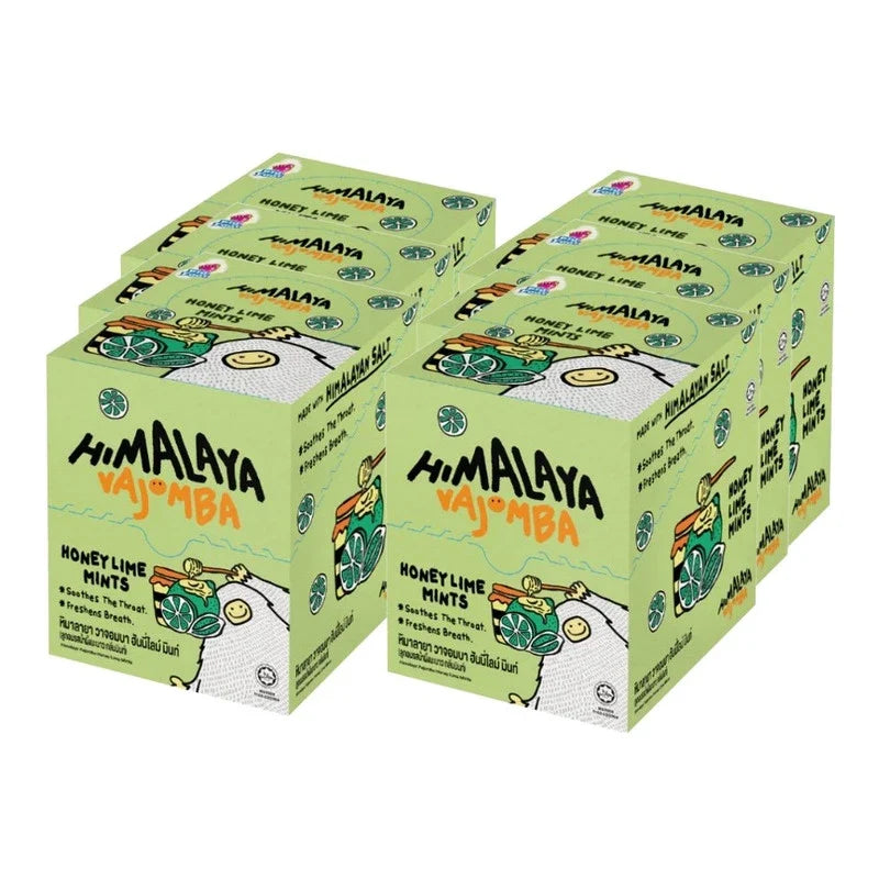 HIMALAYA New Mint Flavored Candy with Salt and Honey, dry grocery snack, colorful wrapped confectionery in a close-up image.