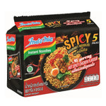 Indo MIE Mi Goreng Spicy Chicken instant noodles in 83g packs, featuring spicy chicken flavor and dried noodle packaging.