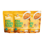 Chaolay Fish Crisps with Squid in 100g packages, crunchy seafood snack from CHAOLAY, shown in the image.