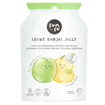 Sunsu Juicy Jelly Apple and Orange confectionery snacks in vibrant, colorful jelly pieces on a clear background.