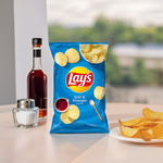 Lay's Salt & Vinegar potato chips in a colorful bag, showcasing the snack's flavor and crispy texture.