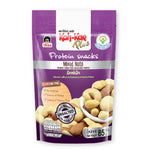 Koh-Kae Plus Protein Snacks mixed nuts in a clear bowl, showing a variety of roasted nuts and confectionery snack mix.