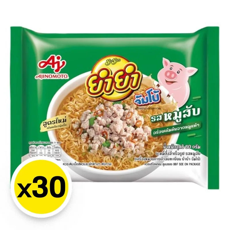 YUMYUM Jumbo Instant Noodle Minced Pork Flavor 60g pack, dry grocery product with cooked noodles and minced pork seasoning.