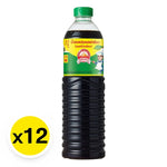 Golden Mountain Seasoning Sauce with green cap, 1L bottle, used for enhancing Asian dishes, shown in a pack of 12 bottles.