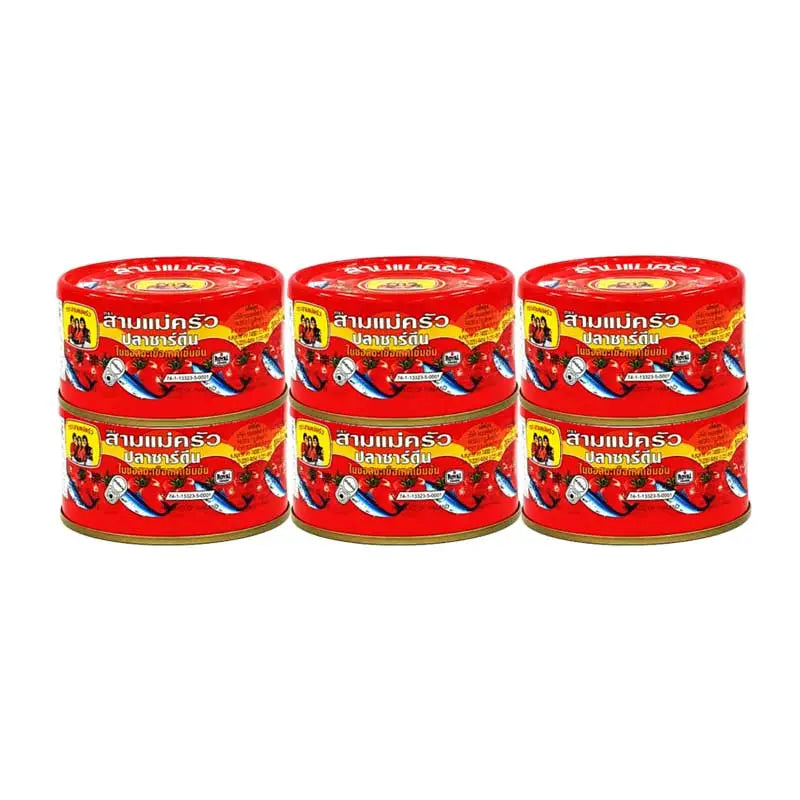 Three Lady Cooks sardines in tomato sauce, 190g can, showcasing the fish in rich tomato sauce in the can.