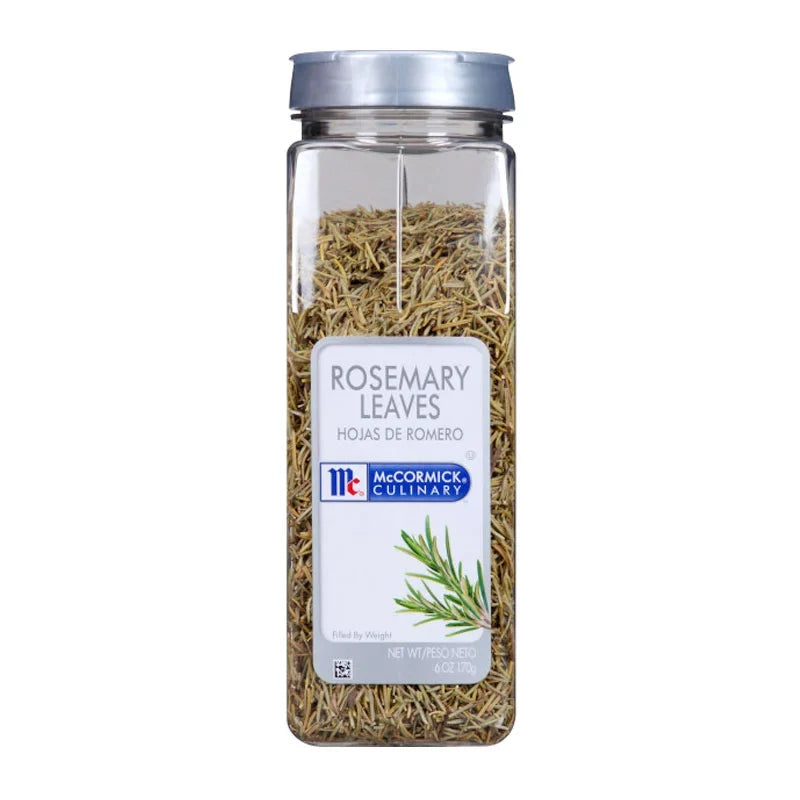 Dried McCormick Rosemary Leaves in 170g package, fresh green herb for cooking and seasoning in dry grocery aisle.