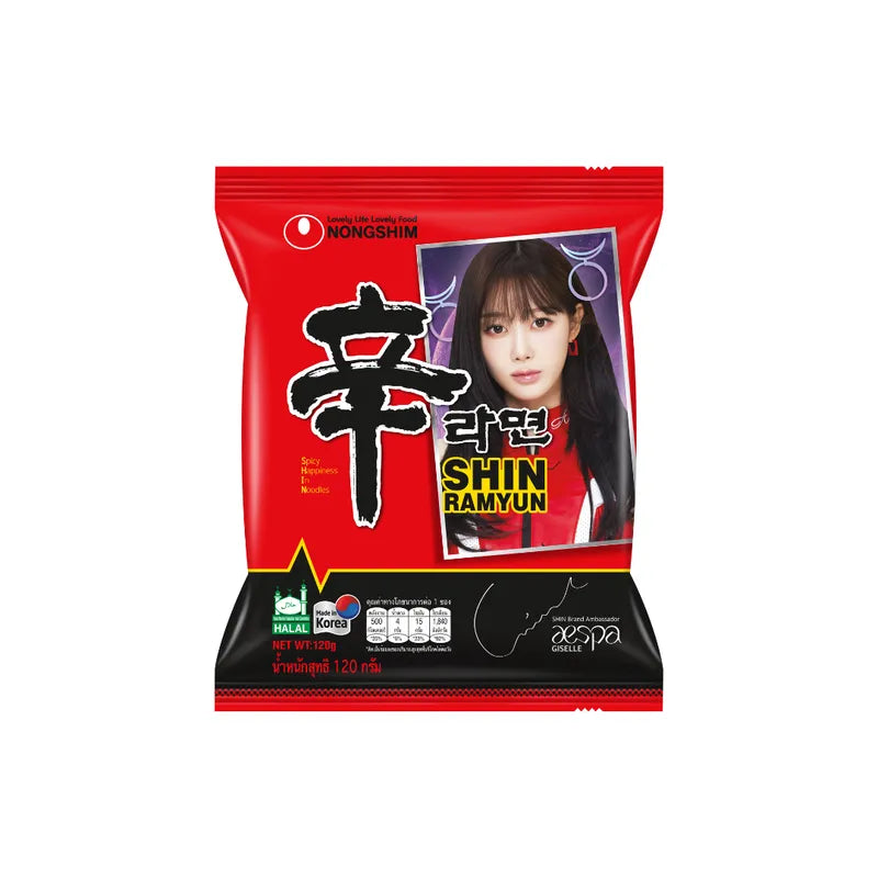 Nongshim Shin Ramyun dry grocery instant noodles package with spicy ramen flavor and bold branding.