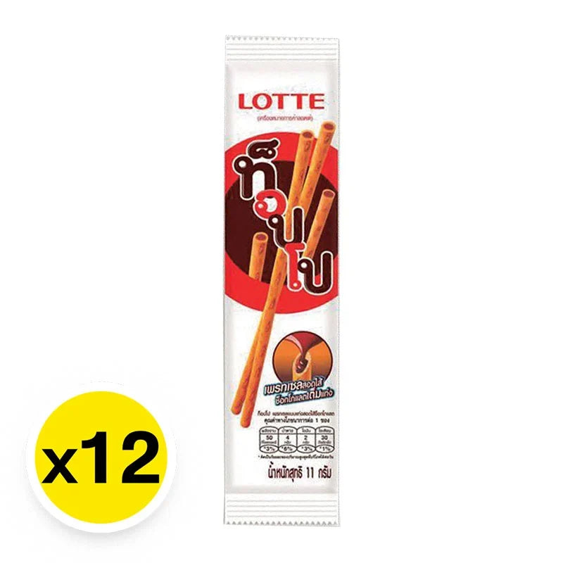 TOPPO Toppo Cocoa Pretzel Stick with chocolate filling, 11g, dry snack confectionery, crispy snack with chocolate center