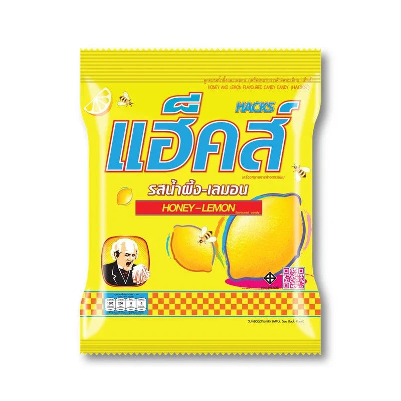 Hacks Candy Honey Lemon 270g box of dry grocery snacks with honey lemon flavored candies, branded as Hacks.
