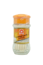 Nguan Soon garlic powder in a clear container, showing fine white garlic granules, ideal for seasoning and cooking.
