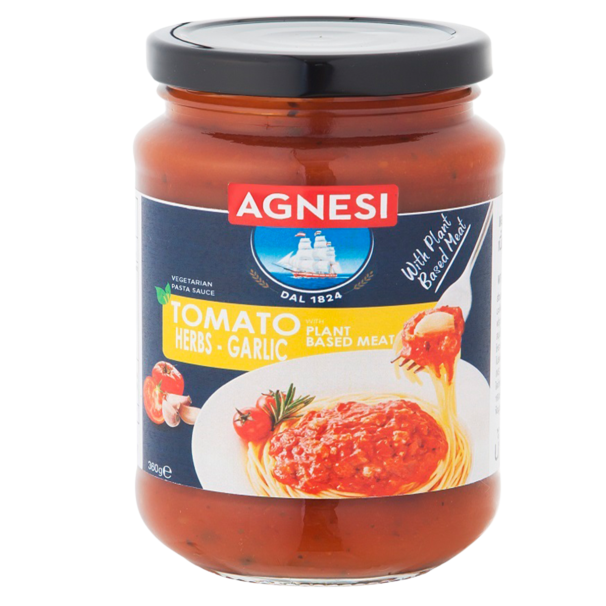 Jar of Agnesi Pasta Sauce Garlic with visible label, showcasing creamy garlic sauce for pasta dishes.