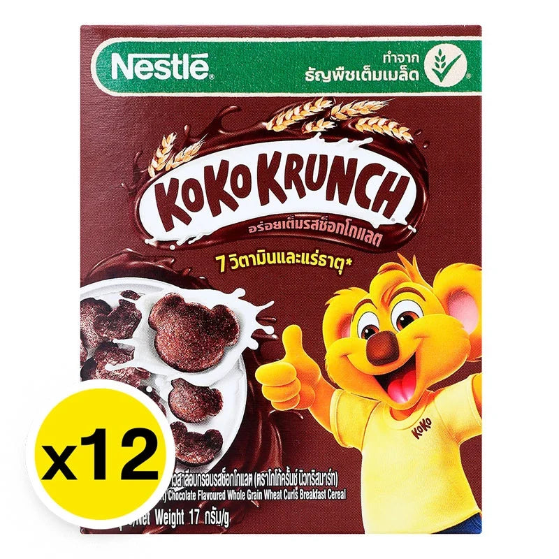 Koko Krunch Nutrismart chocolate flavored whole grain wheat cereal box for breakfast, dry grocery product from KOKO KRUNCH.