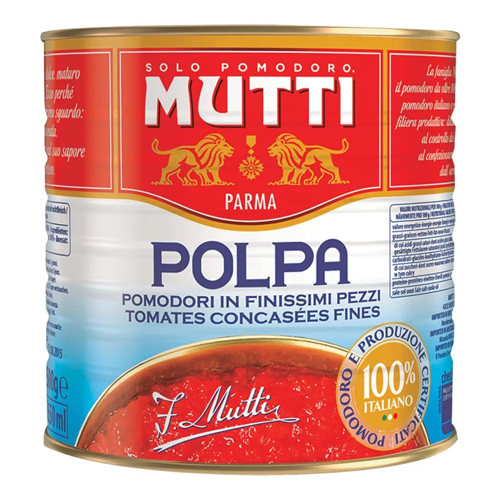 Mutti Pomodoro dry grocery package featuring 2.5kg of canned tomato product from the MUTTI brand.