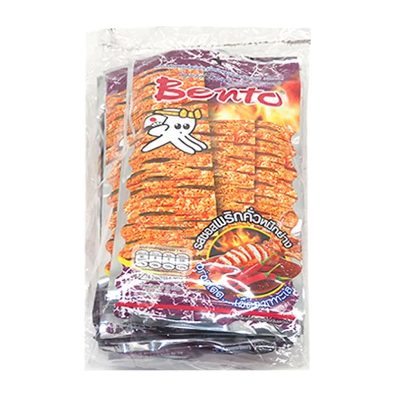 BENTO Bento Roast Squid Chili Snack, grilled and spicy, 18g x 6 packs, savory seafood confectionery with chili flavor.