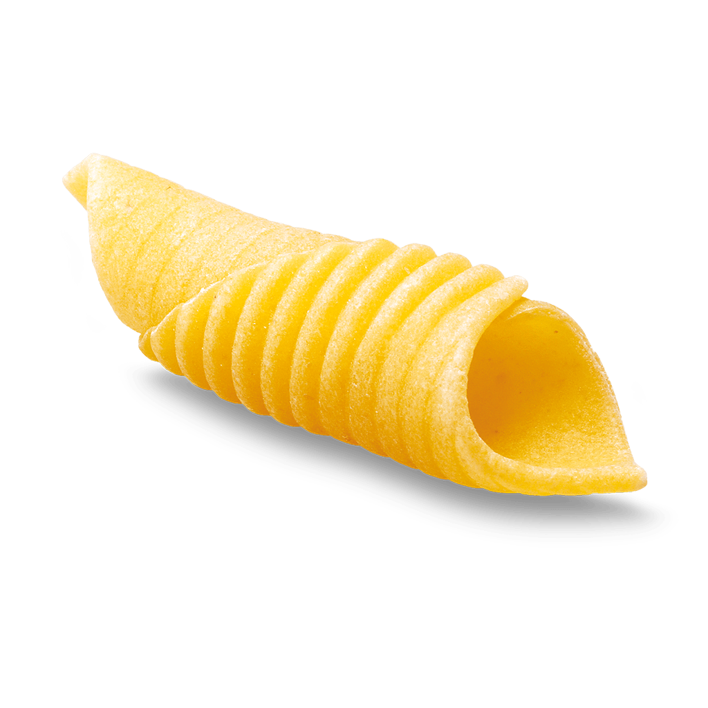 De Cecco Garganelli pasta #115 in a clear, close-up view showcasing the ridged, tubular Italian pasta on a white background.