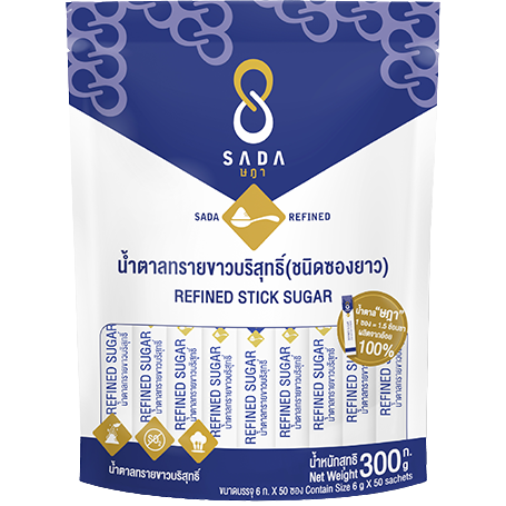 Sada Refined Stick Sugar in a clear package, showing white refined sugar sticks for baking and sweetening in grocery use.