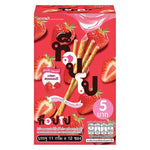 Toppo Pretzel Sticks with Strawberry Cream Filling, 11g snack pack by TOPPO, showing crispy pretzels filled with strawberry cream.