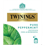 A glass cup of Twining's Pure Peppermint herbal drink with fresh peppermint leaves, showcasing the refreshing beverage.