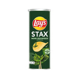 Lays Stax Nori Seaweed snack container showing 16 individual 100g packs of crispy seaweed-flavored snacks.