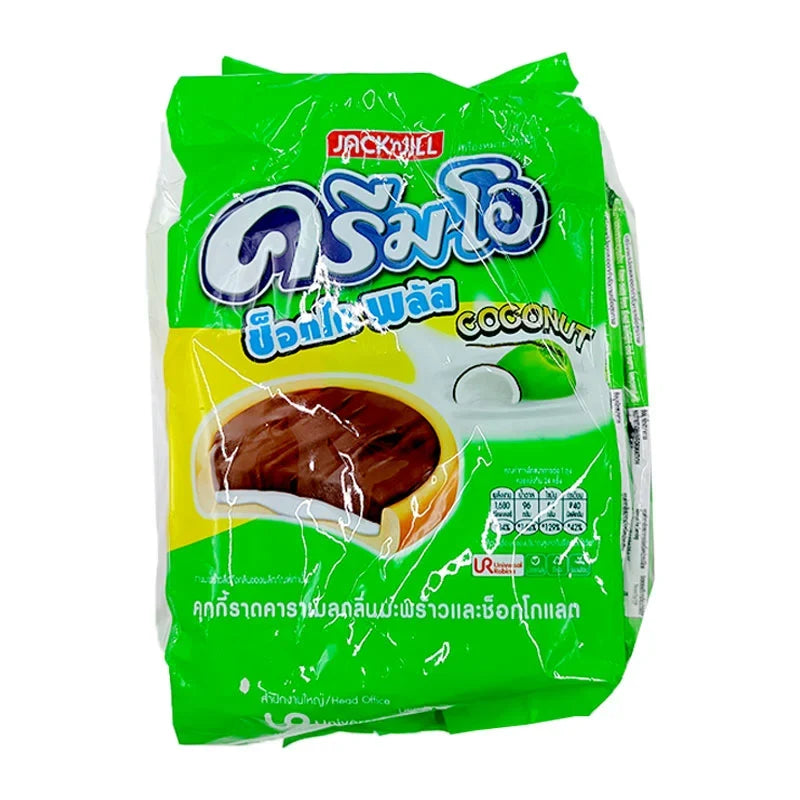 Cream-o Plus Caramel Cookies with Coconut and Chocolate, 13g snack, featuring creamy caramel, coconut, and chocolate in a dry grocery snack.