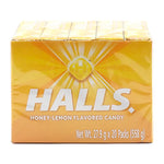 Halls Honey Lemon cough drops in a 20-piece package, soft lozenges from HALL'S for soothing relief.