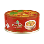 Boon Tree Chicken Red Curry in a jar, showcasing the rich red curry sauce with pieces of chicken, ready for cooking or serving.