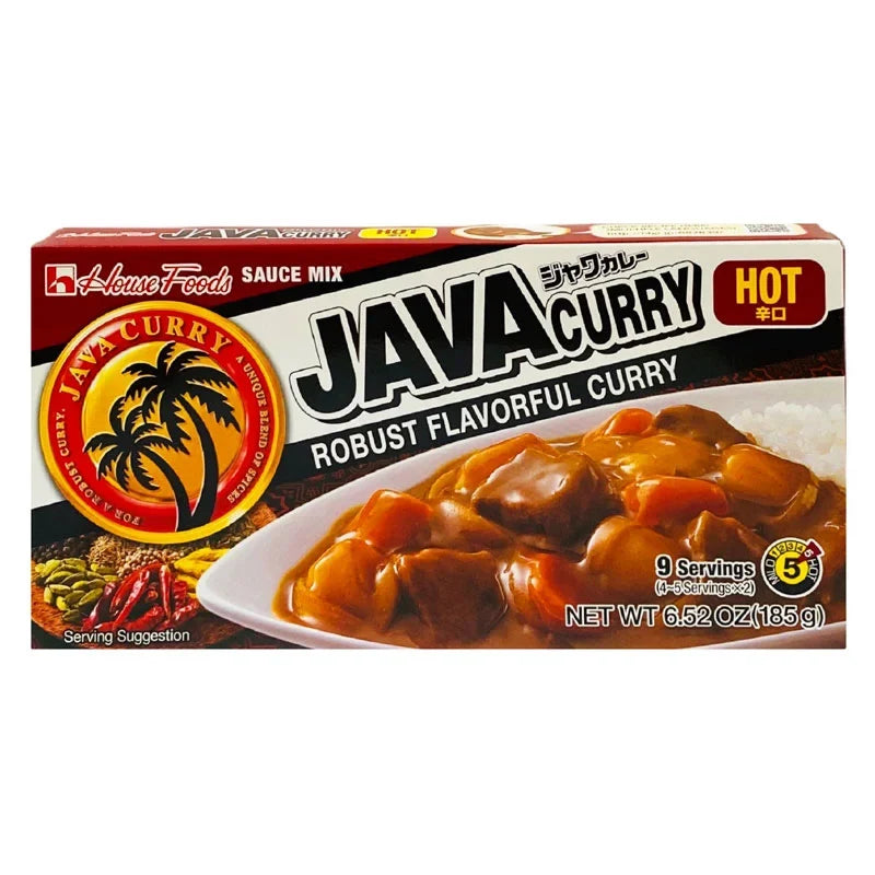 House Java Curry Hot dry grocery spice packet, 185g, with vibrant curry powder and spice blend in a colorful package.