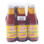 Golden Mountain Chili Sauce 230g bottle, part of a 6-pack, showcasing the spicy, flavorful Asian condiment in clear plastic packaging.