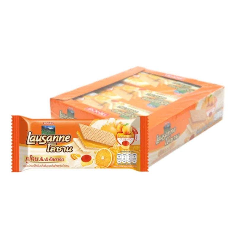 LAUSANNE Lausanne Wafer Orange Custard snack, 30g individual pack, crispy wafer with orange custard filling, dry grocery snack box