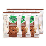 Dozo Crispy Japanese rice snack with chocolate flavor, 65g pack, showing stacked snack pieces in a clear package.