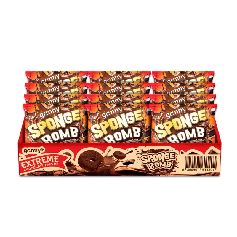 Grinny Sponge Bomb Snack Extreme Chocolate flavor, 15g, dry grocery confectionery with chocolate sponge snack in colorful packaging