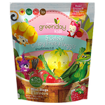 Greenday 5 Colors Crispy Fruit and Veg confectionery snacks with colorful fruit and vegetable shapes in a clear bag.