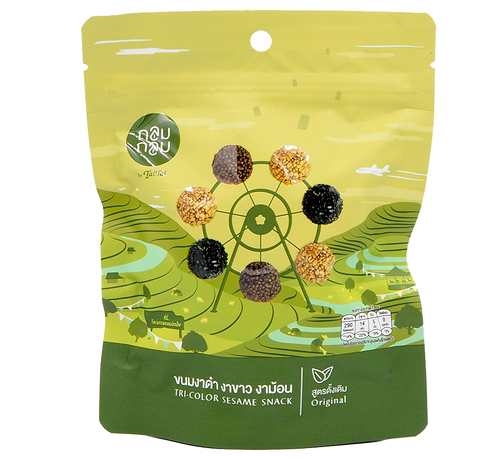 Tai Tai Tri Color Sesame Snack mixed with honey, a colorful confectionery treat with sesame seeds and honey coating.