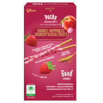 Glico Pocky Crushed Fruits Strawberry confectionery snack with crunchy biscuit sticks coated in strawberry-flavored crushed fruit pieces.