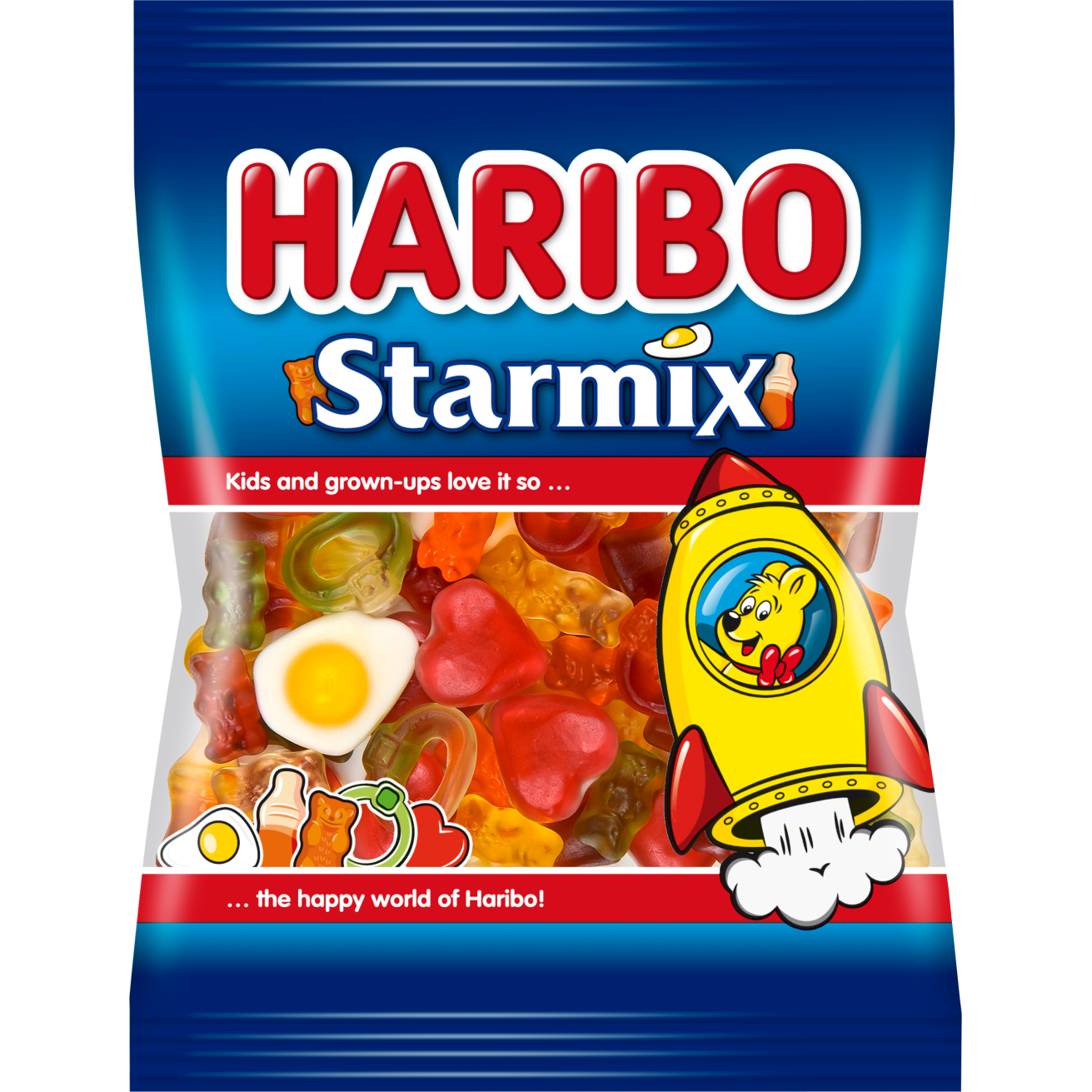 Haribo Star Mix confectionery snacks featuring colorful gummy candies in various star shapes and flavors.