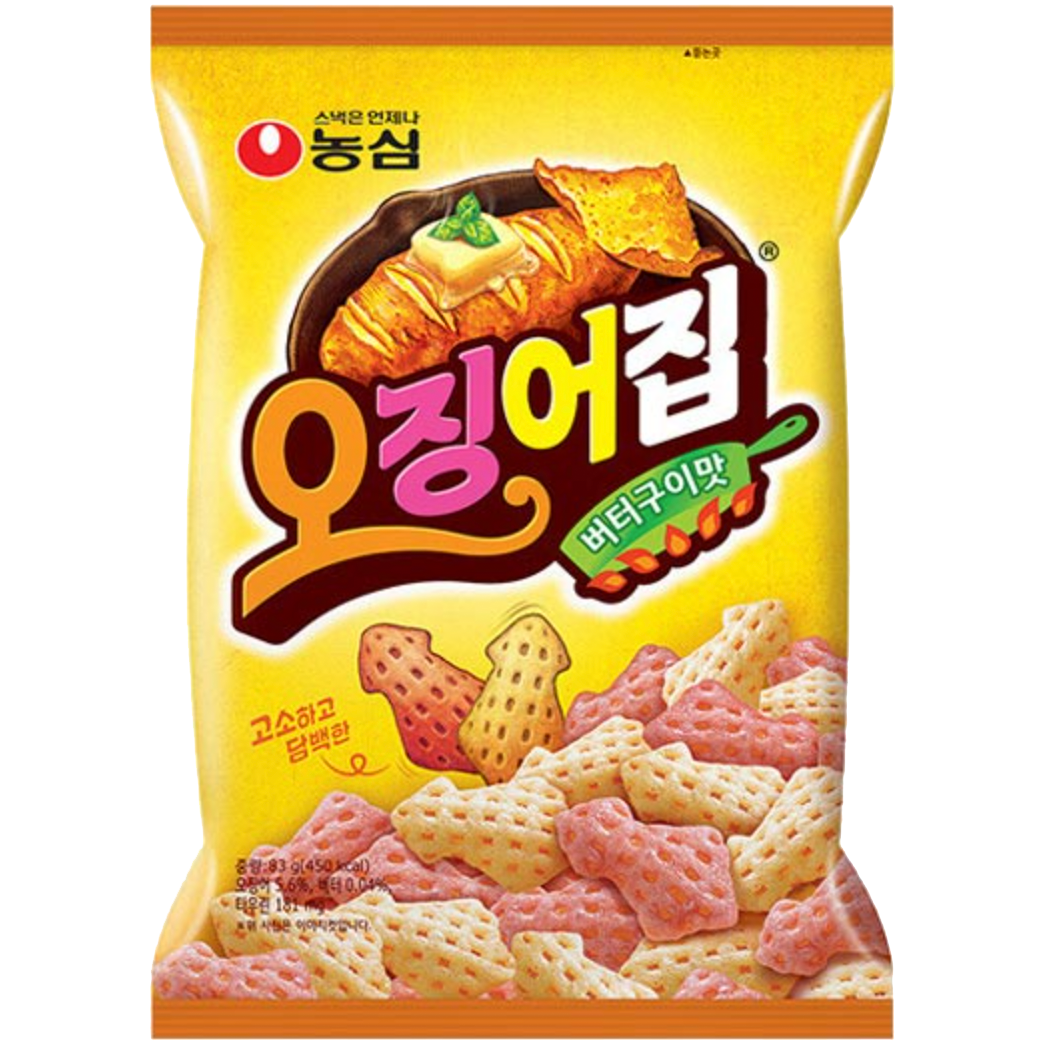 Nong Shim Cuttlefish Flavor Snack, confectionery snack with crispy texture and savory cuttlefish flavor in colorful packaging