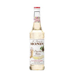 Bottle of MONIN White Chocolate Syrup 700ml for baking and beverages, with white label and sleek packaging.