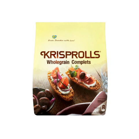 Pagen Wholegrain Krisprolls, crispy snack crackers made from whole grains, showcasing their golden-brown texture.