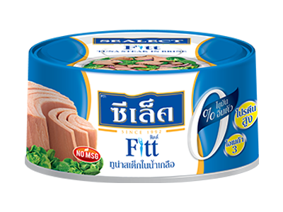 Canned Sealect Fitt Tuna Steak in brine, showing the product can with label and tuna steak inside for grocery shopping.