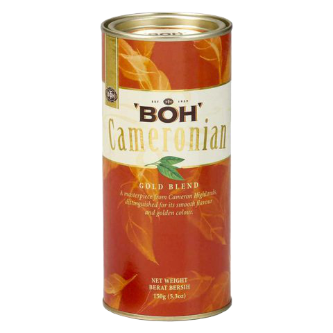 Boh Cameronian Gold Blend Tea drink in a clear glass, showing its rich amber color and refreshing appearance.