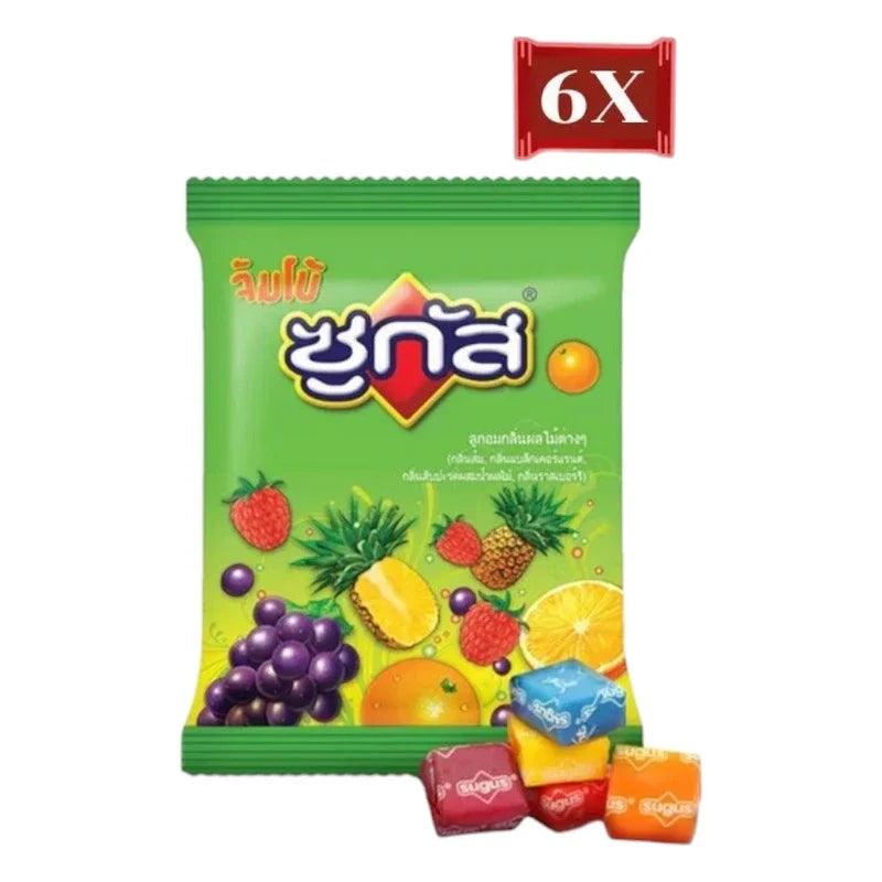Sugus Jumbo candy packaging with colorful fruit-flavored chewy candies from Sugus for snacking or confectionery.