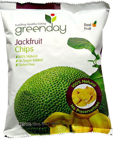 Greenday Jackfruit confectionery snack in a colorful package, showcasing the fruit flavor and brand logo.