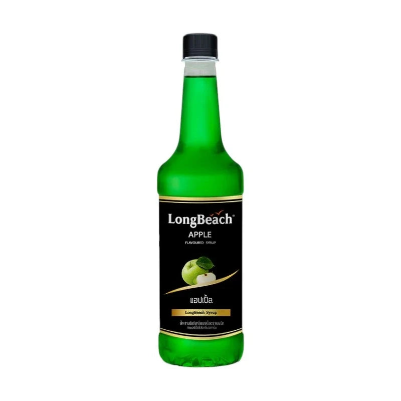 LongBeach Green Apple Syrup 740ml bottle, a vibrant green apple-flavored dry grocery product with a label displaying the brand.
