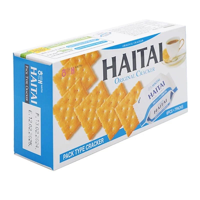 Haitai Cracker 172g snack package, crispy dry grocery confectionery with colorful branding and product image.