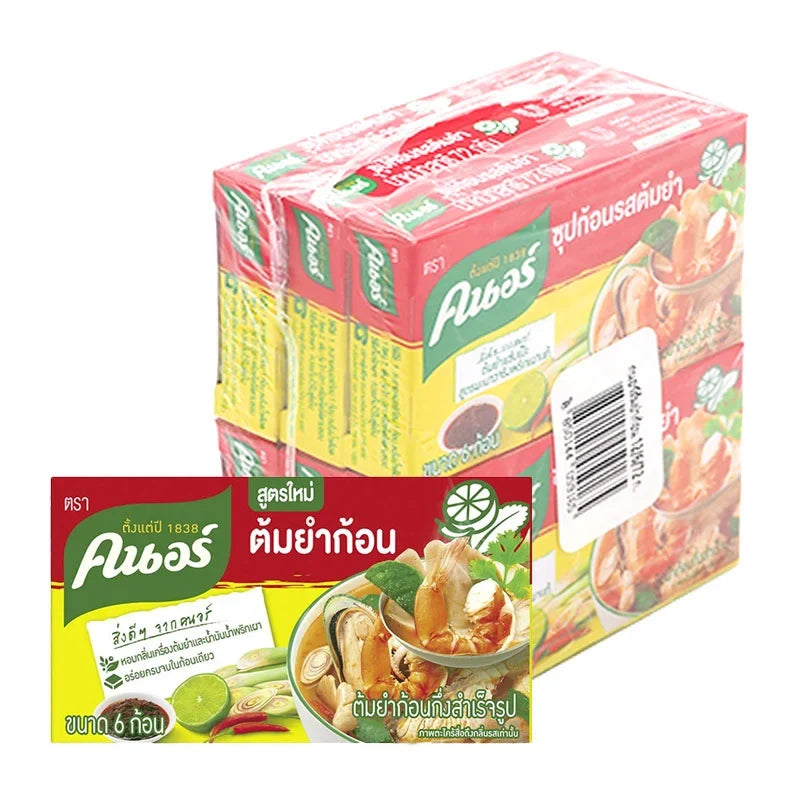 Knorr TOM YUM Bouillon Cube, 72g x 6 packs, dry grocery product with six packaged cubes for flavorful Asian soup base.