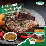 Develey Wholegrain Mustard in 320g jar, showing the mustard's textured appearance and label on the dry grocery product.