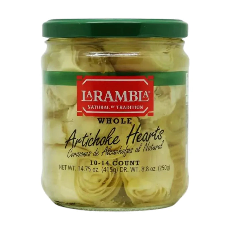Whole La Rambla Natural Artichoke Heart in dry grocery section, showcasing preserved, whole artichoke hearts in natural color.